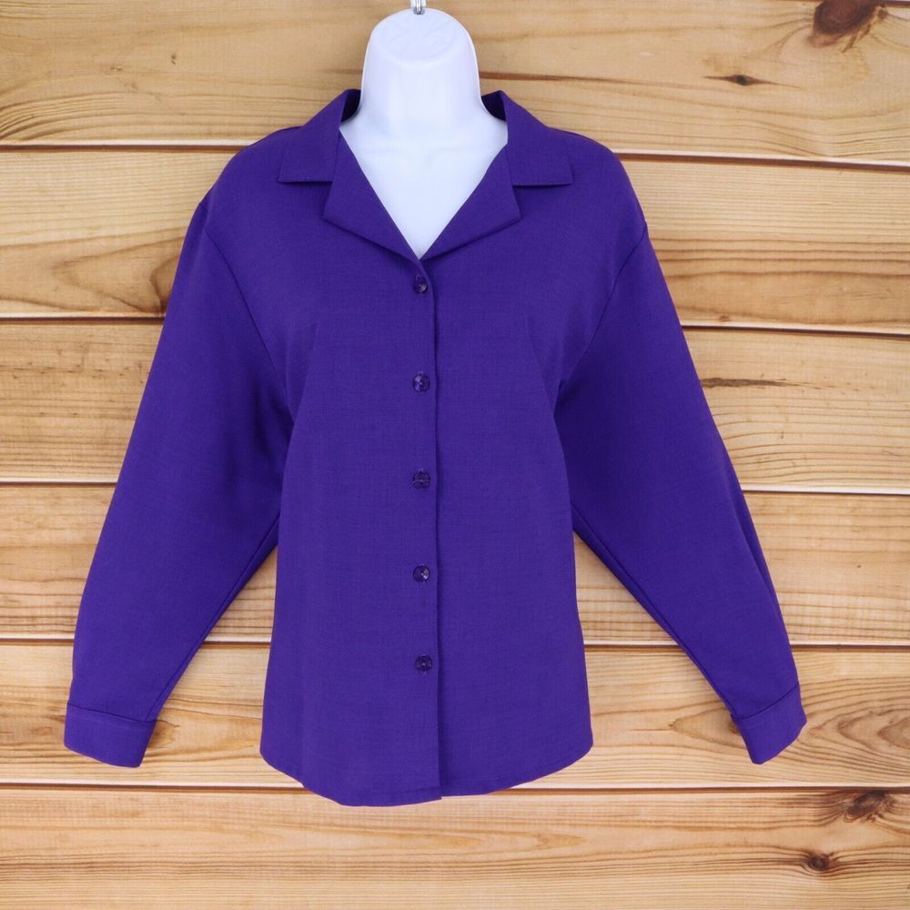 Bon Worth Button Up Top Womens Size MP Purple 100% Polyester‎ Long Sleeve Collar